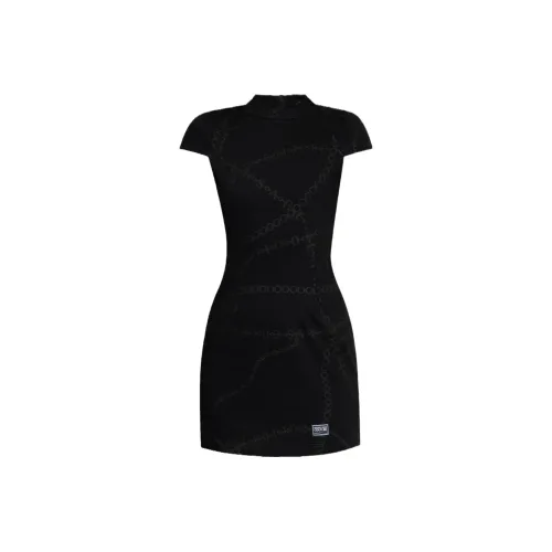 VERSACE Короткое платье с короткими рукавами женское черное