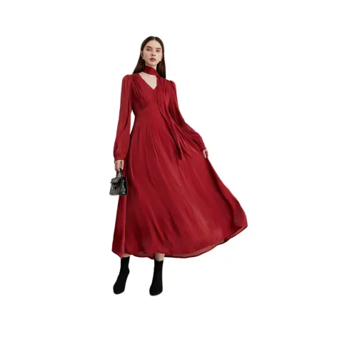 DPLAY Длинное платье с длинными рукавами женское Анкора красный