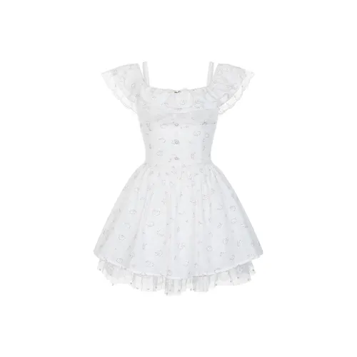 XIAOJUCHUANLI Короткое платье с короткими рукавами женское белое