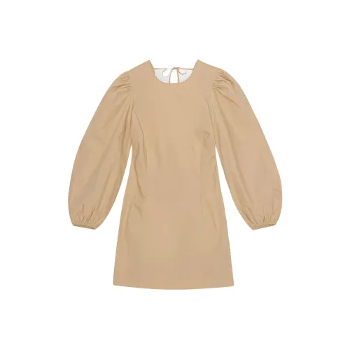 GANNI Абрикосовый желтый Женские Длинные Платья с рукавами