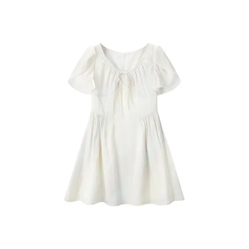 LEDIN Короткий рукав Платье Женское Туманно-белый