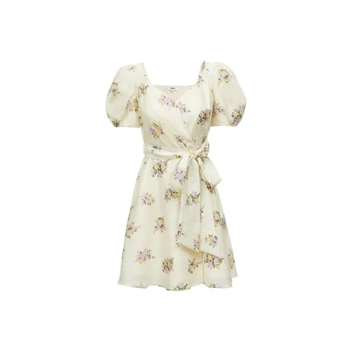 Only Фиолетовый Розовый Полный принт Rosa Многоцветный AOP_Фиолетовый_L Женские Короткие Платья с рукавами