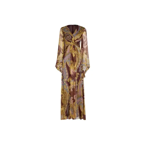 ETRO Длинное платье с длинными рукавами женское коричневое