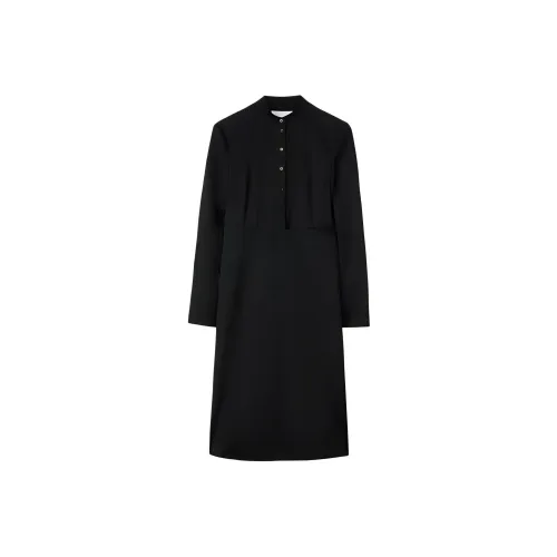 JIL SANDER Черное Женское Длинное Платье с Рукавами