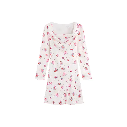 BEBE Длинное платье с длинными рукавами женский белый цветочный дизайн