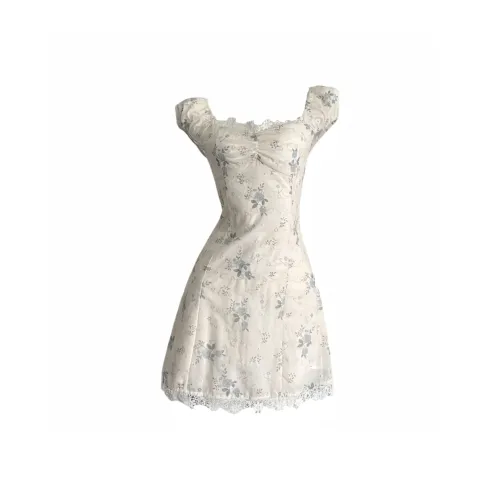 AURORA MUSE Короткий рукав платье женский белый цветочный