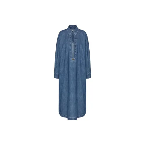 Valentino Длинное платье с длинными рукавами женское синее