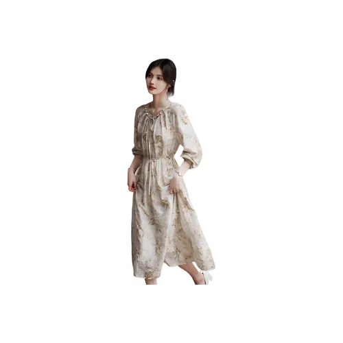 Still Quiet Длинное платье с длинными рукавами женское абрикос многоцветное