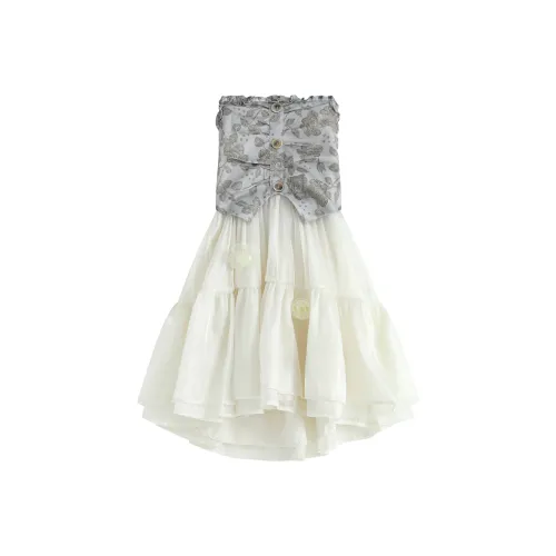 9 Кошка Лакомства Палочки Без рукавов Платье Женские Сливочный