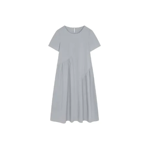 Mo Han Yi Mei Короткий рукав Платье Женское Светло-серый Синий