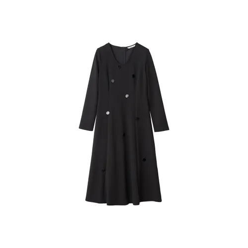 AMII Длинное платье с длинными рукавами женское черное