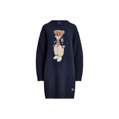 Polo Ralph Lauren Длинное платье с длинными рукавами женское темно-синее