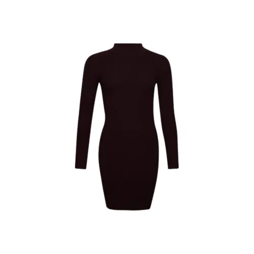 SUPERDRY Длинное платье с длинными рукавами женское бордового цвета