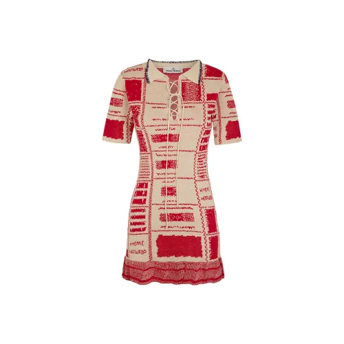 Vivienne Westwood Бежево-красные Женские Платья с Короткими Рукавами