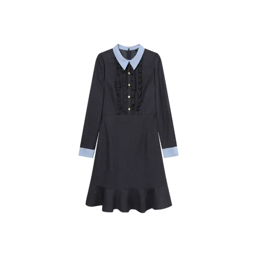 LOUISY AO Длинное платье с длинными рукавами женское темно-синий