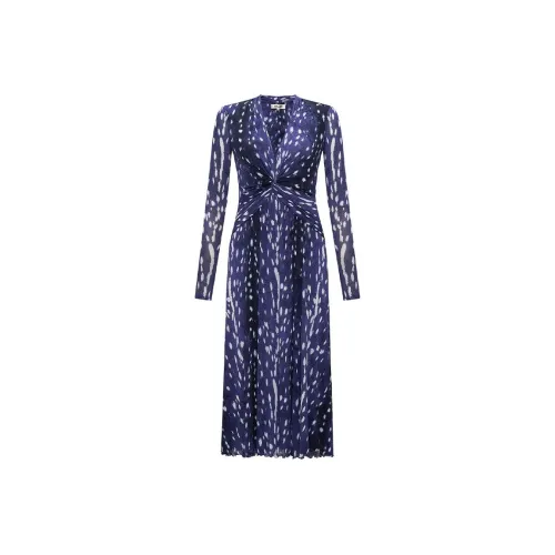 Diane von Furstenberg SS25 Длинное платье с длинными рукавами женское синее