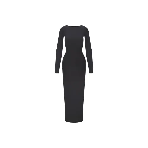 SKIMS FW24 PASSE TOUT LOIN Спина Длинное Платье Длинное Рукав Длинное Платье Женское Onyx Onyx