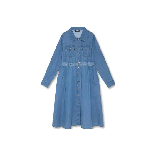 DKNY Длинное платье с длинными рукавами женское средний деним синий