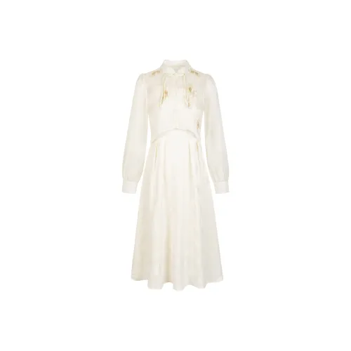 UPNANAWANG Длинное платье с длинными рукавами женское сливочного цвета