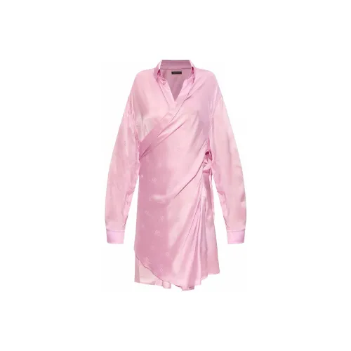 Balenciaga SS24 Длинное платье с длинными рукавами обычный крой женское розовое