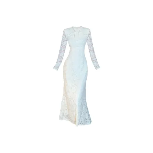 CPAURA Длинное платье с длинными рукавами женское абрикосового цвета