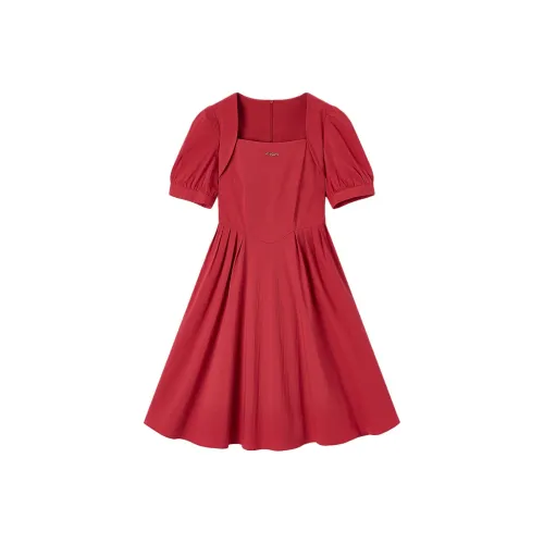 EICHITOO Короткое платье с короткими рукавами женское темно-красное