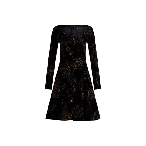 ETRO Черное Женское Длинное Платье с Рукавами