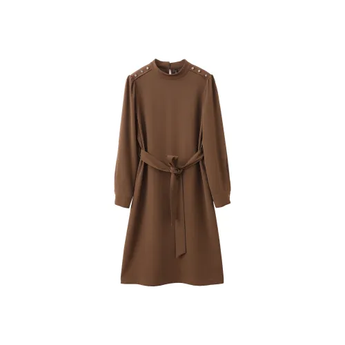 VIMLY Длинное платье с длинными рукавами женское кофейного цвета