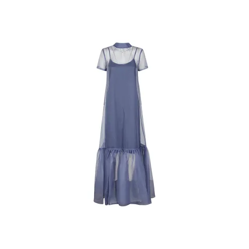 Staud Blue Женские Короткие Платья с Рукавами