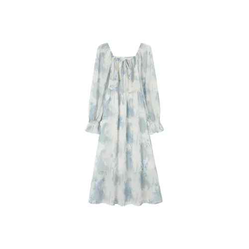 GULIANFEI Длинное платье с длинными рукавами женское многоцветное