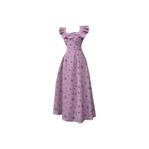 Lookinto Короткий рукав Платье Женское Фиолетовое