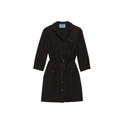 PRADA SS24 Длинное платье с длинными рукавами женское черное