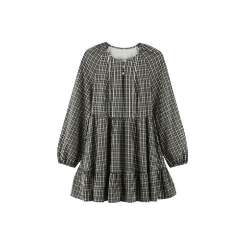 LEDIN Черно-белая клетка Женские Длинные Платья с рукавами