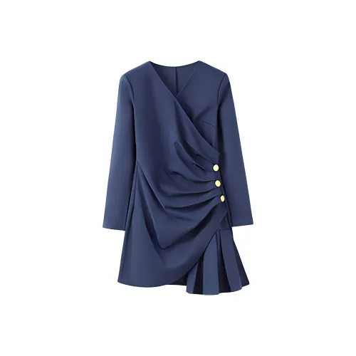 KEAB Длинное платье с длинными рукавами женское синее