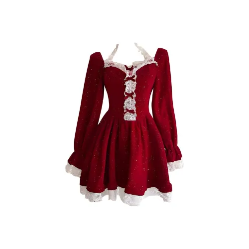 TURN UP Длинное платье с длинными рукавами женское красное