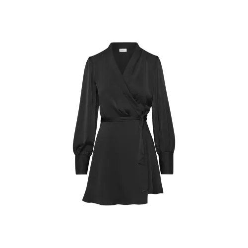 ARITZIA BABATON Hyde Satin Mini Dress Long Sleeved Dress Women's BLACK Black