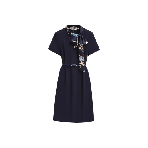 Silky Queen Короткий рукав Платье Женское Темно-синий