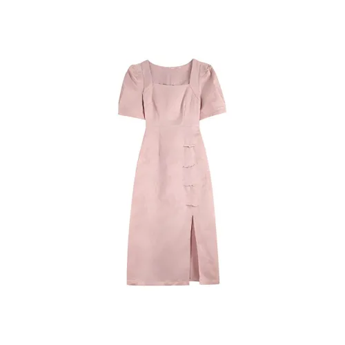 HUASJ Короткий рукав платье женское кожа розовый