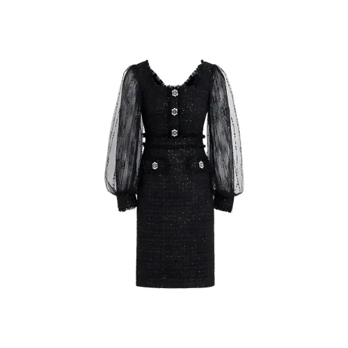 AUI Длинное платье с длинными рукавами женское черное