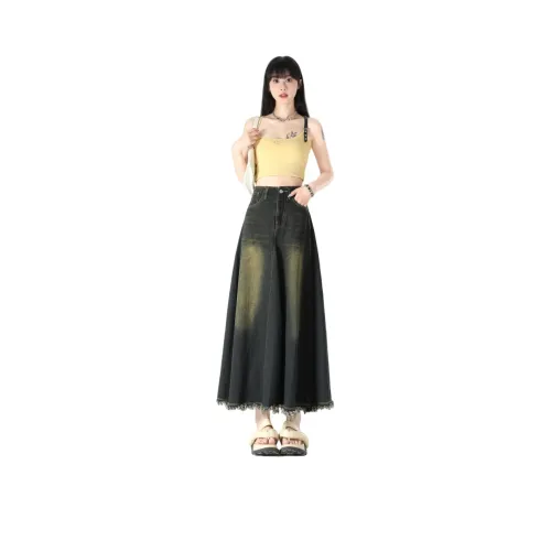 Jenna Chun Denim Long Skirt Women's Vintage Blue Джина Jenna Chun Длинная Юбка Женская Винтажный Синий