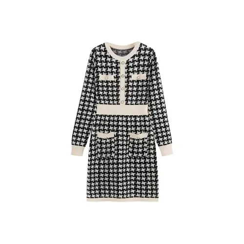 ONE PASS STUDIO Длинное платье с длинными рукавами женское черное