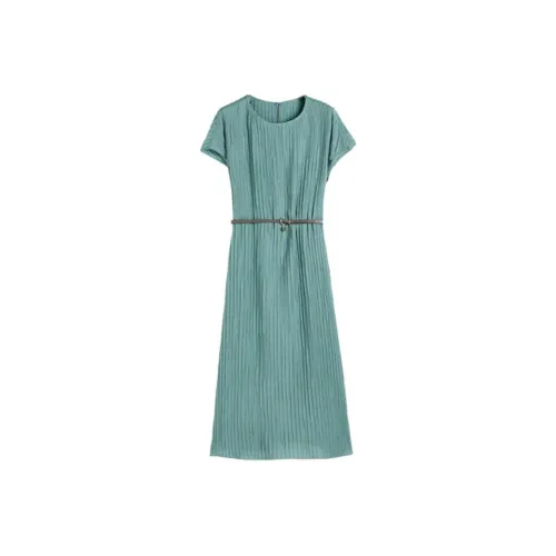 Hang Yi Court Короткий рукав Платье Женское Озерный Синий