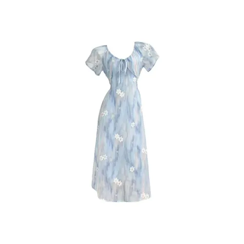 SECFLY OFFICIAL Короткий рукав Платье Женское Светло-синий