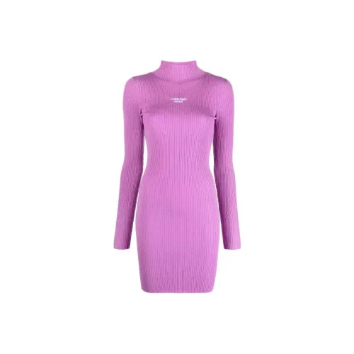 CALVIN KLEIN Длинное платье с длинными рукавами женское фиолетовое