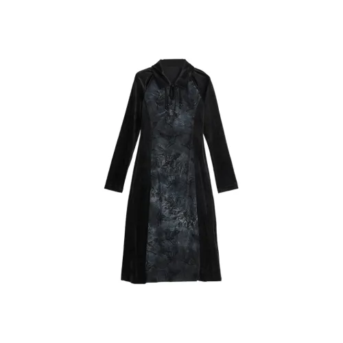 SETIROM Черное Женское Длинное Платье с Рукавами