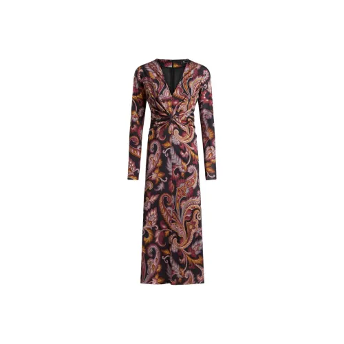 ETRO Черное Женское Длинное Платье с Рукавами