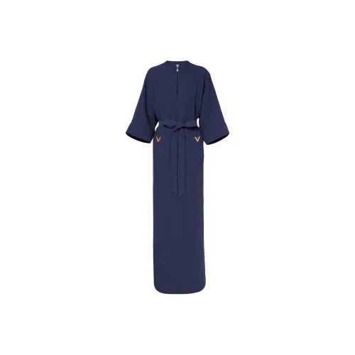 Valentino Длинное платье с длинными рукавами женское морской синий