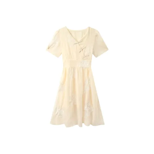 ZCDECO Короткое платье с короткими рукавами женское абрикосового цвета