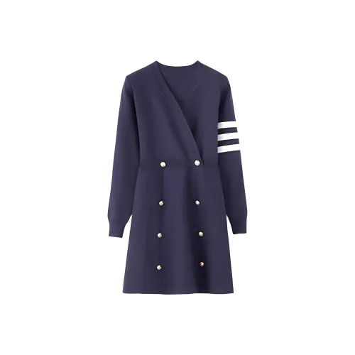 KEAB Длинное платье с длинными рукавами женское синее