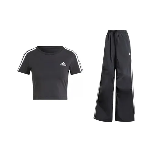 Adidas Набор Черный топ + Черные брюки Женские Повседневные костюмы